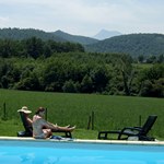 verkoeling zoeken in het zwembad met een prachtig uitzicht over de pyreneeen
